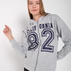 Kadın Gri California Baskılı Oversize Hırka TYC00580115591