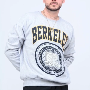 Unisex Gri Berkeley Baskılı Oversize Sweatshirt BERKELEYUNISEX