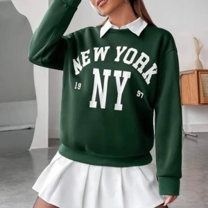 Unisex Yeşil New York Baskılı Bisiklet Yaka Oversize Sweatshirt newyorkksweat
