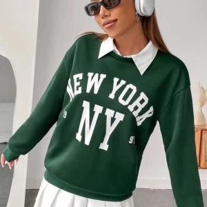 Unisex Yeşil New York Baskılı Bisiklet Yaka Oversize Sweatshirt newyorkksweat