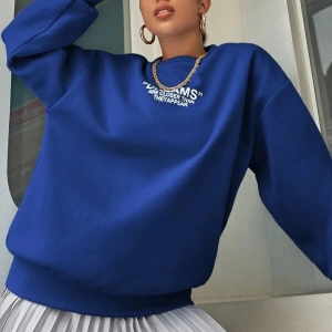 Unisex Bisiklet Yaka Dreams Baskılı Sax Mavi Oversize Sweatshirt mdgndreams
