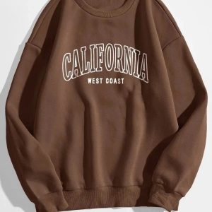 Kadın Kahverengi California Baskılı Oversize Bisiklet Yaka Sweatshirt vryntcal