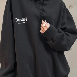 Unisex Siyah Destiny Baskılı Kapüşonlu Oversize Sweatshirt TYC00329867470