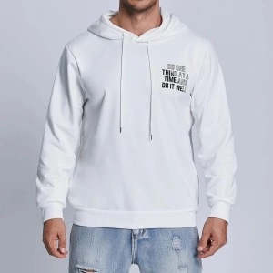 Erkek Beyaz Do It Well Baskılı Kapüşonlu Oversize Sweatshirt byzdoıtwl