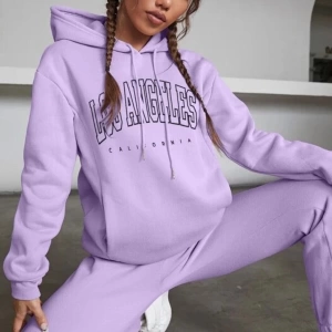 Kadın Lila Los Angeles Baskılı Kapüşonlu Oversize Sweatshirt losangeleslila