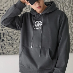 Erkek Taş Gri Candor Yazılı Oversize Kapüşonlu Sweatshirt candoryazılıs