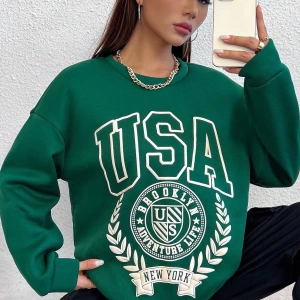 Usa Baskılı Nefti Oversize Bisiklet Yaka Sweatshirt usanefti