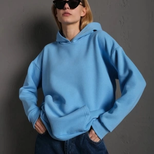 Kadın Bebe Mavisi Dream Big Baskılı Kapüşonlu Oversize Sweatshirt mdgnbdream