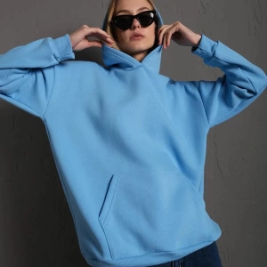 Kadın Bebe Mavisi Dream Big Baskılı Kapüşonlu Oversize Sweatshirt mdgnbdream