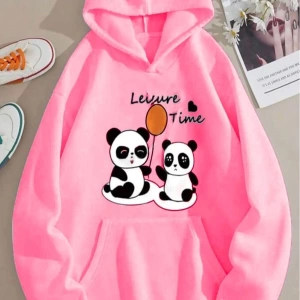 Kadın Pembe 3 İplik Ayıcık Baskılı Oversize Kapüşonlu Sweatshirt TYCHCNZ1RN1696858787