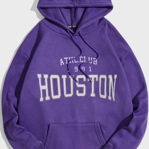 Unisex Mor Houston Baskılı Oversize Kapüşonlu houstnrenkliler