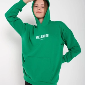 Kadın Yeşil Wellness Baskılı Kapüşonlu Oversize Sweatshirt wellnessysil
