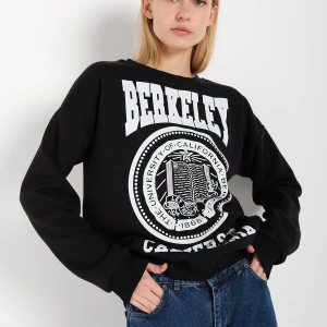 Kadın Siyah Berkeley Baskılı Bisiklet Yaka Oversize Sweatshirt msgnsyhberkeley