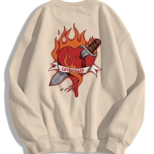 Unisex Love Hate Bisiklet Yaka Sweatshirt Taş Trndz1591