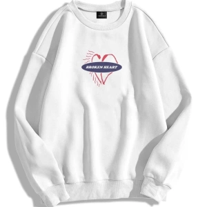 Unisex Broken Heart Bisiklet Yaka Sweatshirt Beyaz Trndz1760