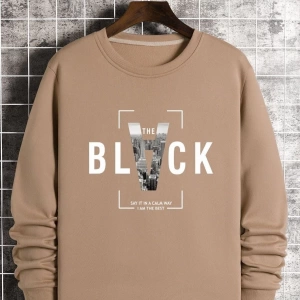 Unisex Bej Black Baskılı Bisiklet Yaka Oversize Sweatshirt BLACKBASKIBYAKA