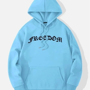Unisex Mavi Freedom Baskılı Oversize Kapüşonlu Sweatshirt FREEDOMBASKILIKPSN