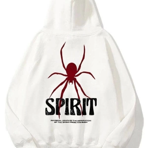 Unisex Beyaz Örümcek Baskılı Oversize Kapşonlu Sweatshirt SPİRİTBASKIKPSNLU