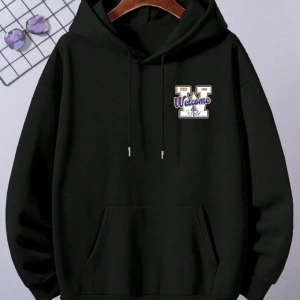 Erkek Siyah Sırt Welcome Baskılı Kapüşonlu Sweatshirt SIRTWELCOMESWEATSHİRT