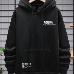 Erkek Siyah Be Yourself Baskılı Oversize Kapşonlu Sweatshirt BEYOURSELFSWEAT