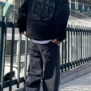 Erkek Siyah Eh Sırt Baskılı Oversize Kapşonlu Sweatshirt EHSIRTBASKISWEATSHİ