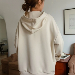 Kadın Bej Optimistic Baskılı Oversize Kapüşonlu Sweatshirt Optimic