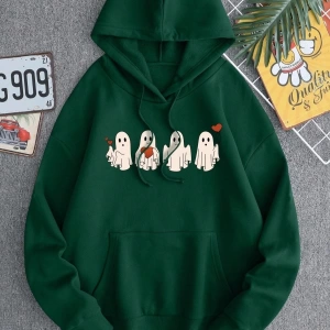 Yeşil 4 Hayalet Baskılı Oversize Kapuşonlu Kadın Sweatshirt bsg4hayaletsweat