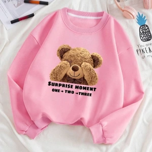 Pembe Ayıcık Baskılı Oversize Bisiklet Yaka Kadın Sweatshirt. bsgqutiebearsweat