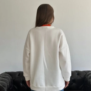 Beyaz Virginia Baskılı Oversize Bisiklet Yaka Kadın Sweatshirt bsgvirginiabaske