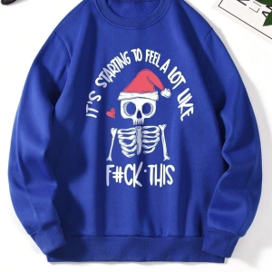 Mavi Iskelet Baskılı Oversize Bisiklet Yaka Kadın Sweatshirt. bsgnoeliskeletswe