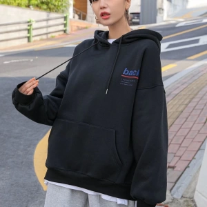 Kadın Siyah Back Baskılı Oversize Kapüşonlu Sweatshirt Benisengiydirbacksweatsh