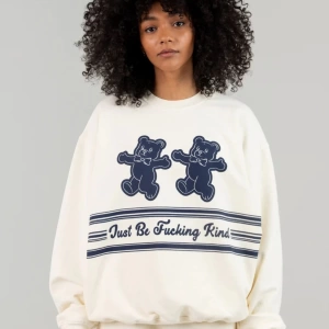 Unisex Beyaz Just Be F*cking Kind Baskılı Oversie Bisiklet Yaka Sweatshirt Beni