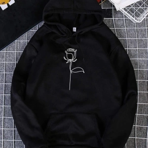 Unisex Siyah Gül Baskılı Oversize Kapüşonlu Sweatshirt Benisengiydirgülsweat