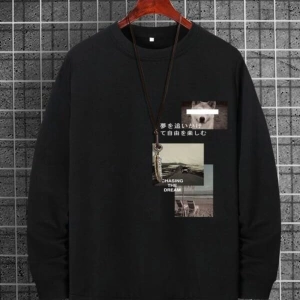 Chasing Dream Baskılı Siyah Oversize Bisiklet Yaka Sweatshirt Chas