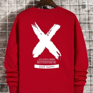 Kırmızı Keep Happy Baskılı Oversize Bisiklet Yaka Kadın Sweatshirt. bsgkeephapp