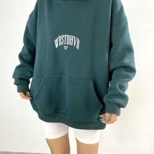 Kadın Yeşil Dont Annouce Baskılı Oversize Kapüşonlu Sweatshirt Benisengiydirdon
