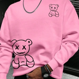 Pembe Ayı Baskılı Oversize Bisiklet Yaka Kadın Sweatshirt. bsg2oluayısweat