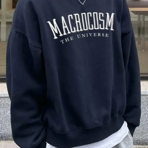 Erkek Lacivert Macrocosm Basklı Oversize Bisiklet Yaka Sweatshirt bsgmacrocosms