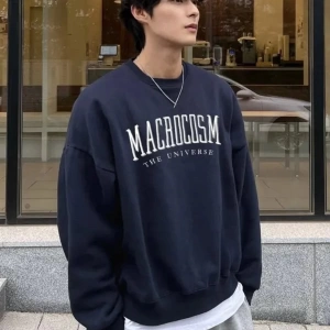 Erkek Lacivert Macrocosm Basklı Oversize Bisiklet Yaka Sweatshirt bsgmacrocosms