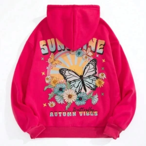 Pembe Sunshıne Baskılı Oversize Kapşonlu Sweatshirt bsgsunshınesweat