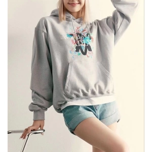 Kadın Gri Acme Baskılı Oversize Kapüşonlu Sweatshirt Acmesweatshir