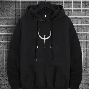 Erkek Siyah Quake Baskılı Oversize Kapüşonlu Sweatshirt Benisengiydirquakesweat