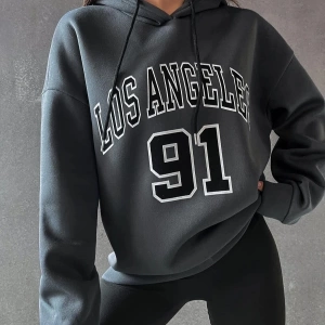 Kadın Los Angeles 91 Baskılı Oversize Füme Kapuşonlu Sweatshirt TYCKOL24IN16896