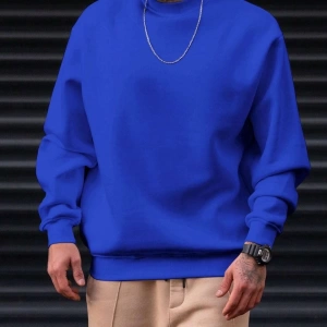 Mavi Oversize Bisiklet Yaka Kadın Sweatshirt. bsgbaskısızbasicsweat