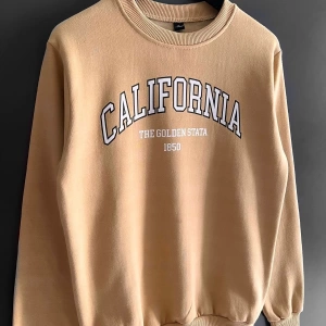 Unisex Bej California Baskılı Bisiklet Yaka Sweatshirt benisengiydirBYakacalifo
