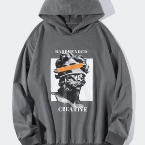 Erkek Gri Zeus Baskılı Oversize Kapşonlu Sweatshirt Calıfornıa1998sweat
