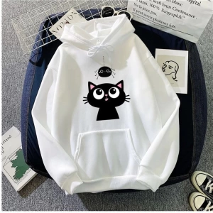 Kadın Moda Kedi Baskı Kapüşonlu 12566
