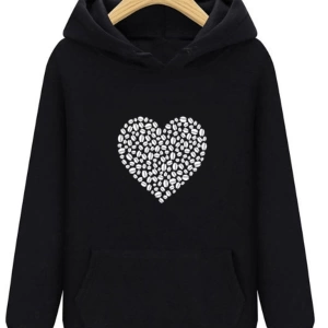 Coffee Love Siyah Unisex Kapşonlu Sweatshirt Kalp Kahve 00637