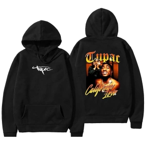 Tupac Ön Arka Baskılı Kapşonlu Unisex Hoodie 12749