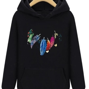 Kuş Tüyü Siyah Unisex Kapşonlu Sweatshirt 00391